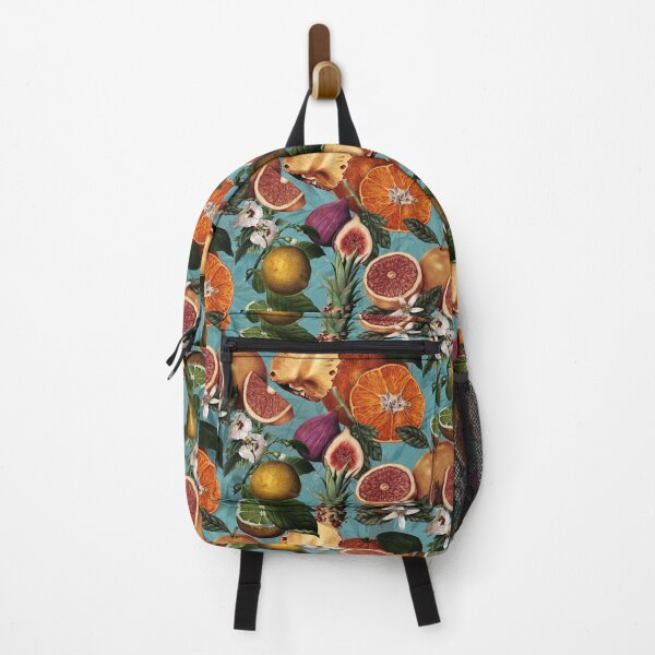 Item preview, Trendy blooming citrus pineapples fruits pattern, orange botanical illustration, blue turquoise floral illustration    designed and sold by ZeinabTaha.