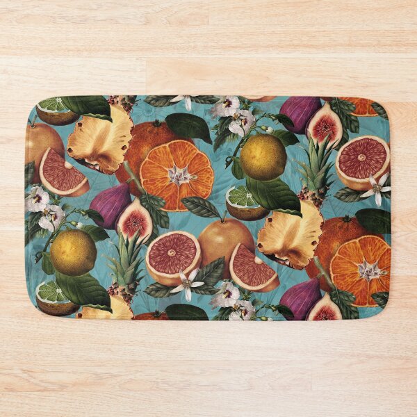 Item preview, Trendy blooming citrus pineapples fruits pattern, orange botanical illustration, blue turquoise floral illustration    designed and sold by ZeinabTaha.