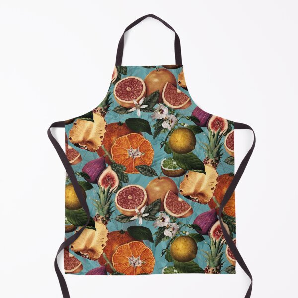 Item preview, Trendy blooming citrus pineapples fruits pattern, orange botanical illustration, blue turquoise floral illustration designed and sold by ZeinabTaha.
