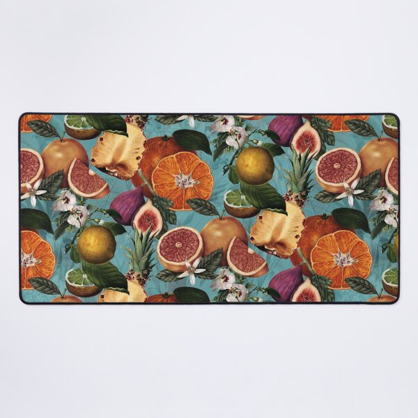 Item preview, Trendy blooming citrus pineapples fruits pattern, orange botanical illustration, blue turquoise floral illustration    designed and sold by ZeinabTaha.