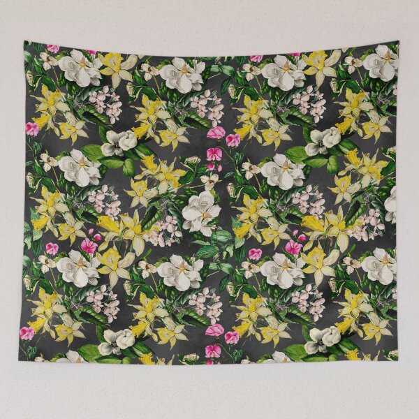 Item preview, Stylish Exotic flowers and leaves paradise garden, leaves and flowers tropical pattern, botanical illustration, yellow grey floral illustration  designed and sold by ZeinabTaha.
