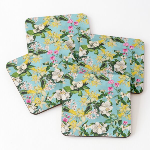 Item preview, Stylish Exotic flowers and leaves paradise garden, leaves and flowers tropical pattern, botanical illustration, yellow turquoise floral illustration  designed and sold by ZeinabTaha.
