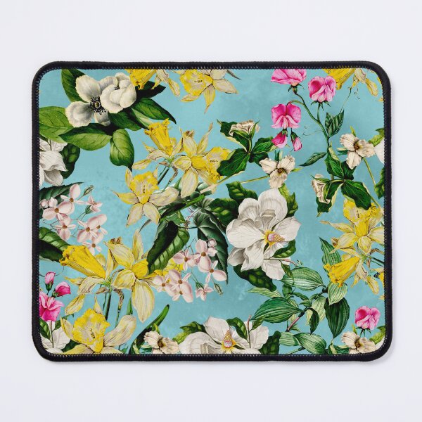 Item preview, Stylish Exotic flowers and leaves paradise garden, leaves and flowers tropical pattern, botanical illustration, yellow turquoise floral illustration designed and sold by ZeinabTaha.