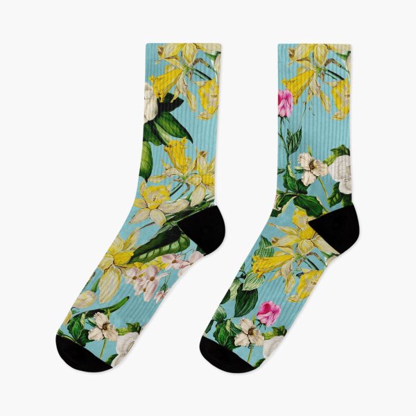 Item preview, Stylish Exotic flowers and leaves paradise garden, leaves and flowers tropical pattern, botanical illustration, yellow turquoise floral illustration  designed and sold by ZeinabTaha.