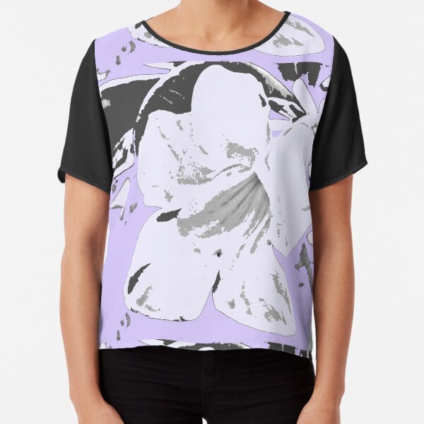Vintage retro tropical floral violet black pattern Chiffon Top