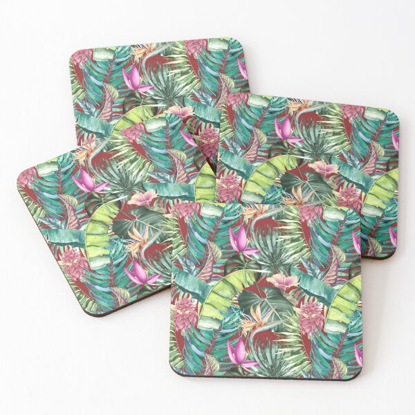 Item preview, Exotic tropical blooming forest, leaves and flowers tropical pattern, botanical illustration, red floral illustration   designed and sold by ZeinabTaha.
