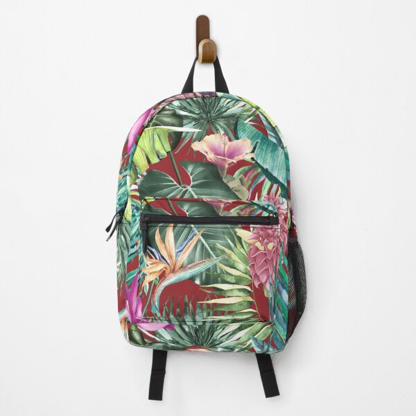 Item preview, Exotic tropical blooming forest, leaves and flowers tropical pattern, botanical illustration, red floral illustration designed and sold by ZeinabTaha.
