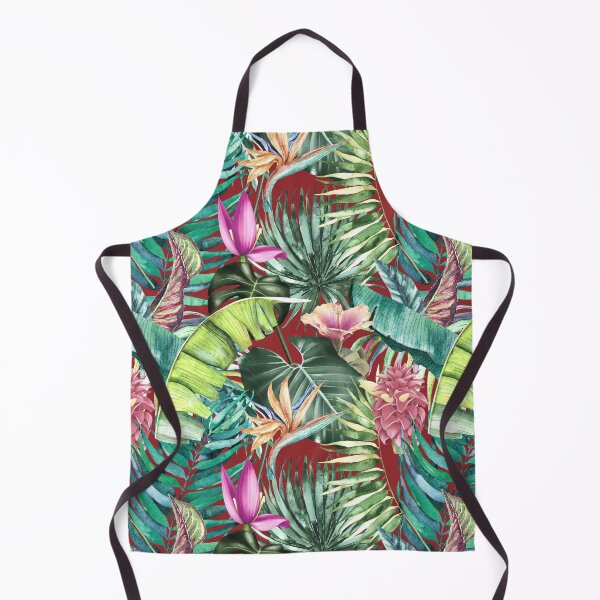 Item preview, Exotic tropical blooming forest, leaves and flowers tropical pattern, botanical illustration, red floral illustration designed and sold by ZeinabTaha.