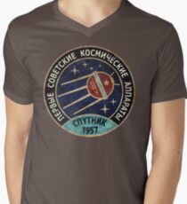 Camiseta de cuello en V Vintage Blue Badge Спутник V01