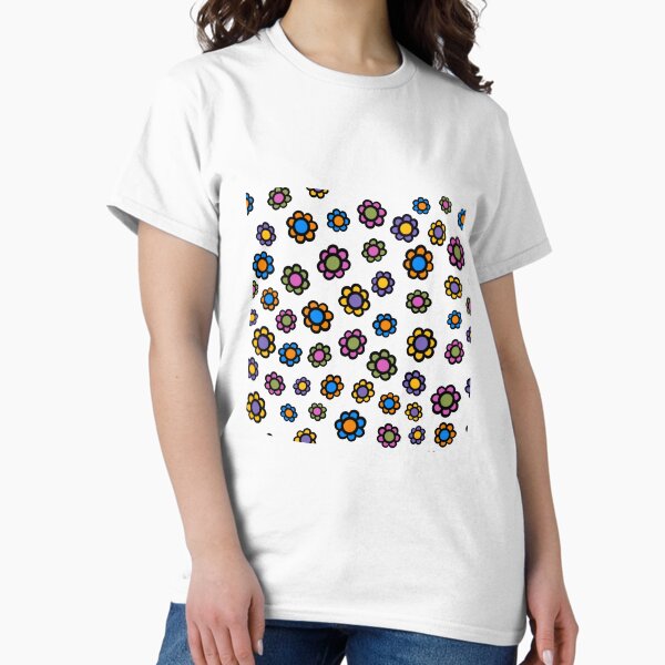 Rainbow Flower Power Super Collage White Background Classic T-Shirt