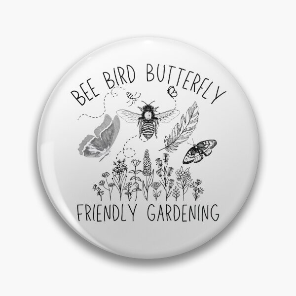 Item preview, Bee Bird Butterfly Friendly Gardening Black Line Drawing Design designed and sold by EarthArtDesigns.