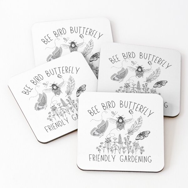 Item preview, Bee Bird Butterfly Friendly Gardening Black Line Drawing Design designed and sold by EarthArtDesigns.
