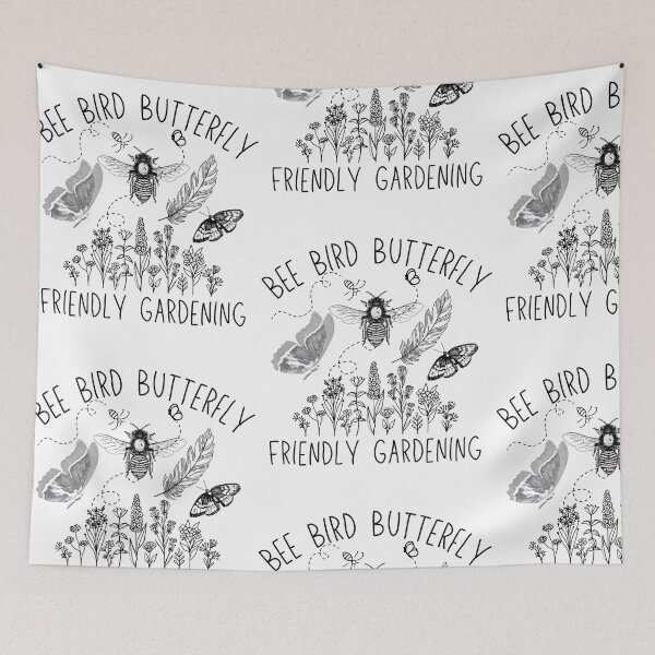 Item preview, Bee Bird Butterfly Friendly Gardening Black Line Drawing Design designed and sold by EarthArtDesigns.