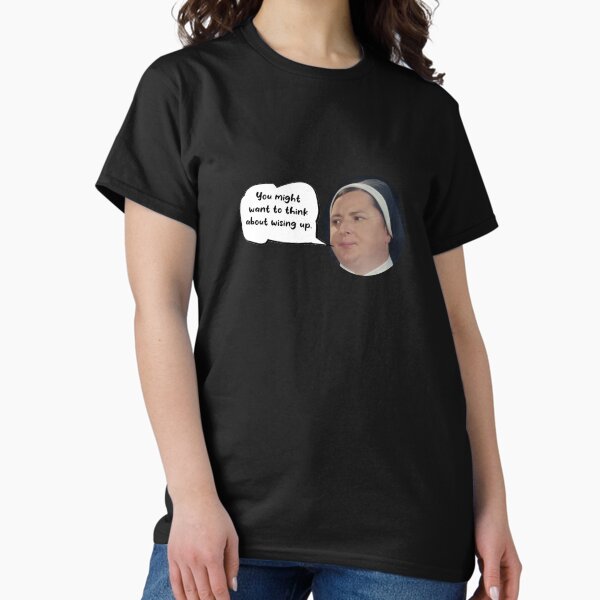 Vista previa del artículo con la obra «Derry Girls Nun "Tal vez quieras pensar en darte cuenta". Burbuja de diálogo», diseñado y vendido por SurizonDesigns.