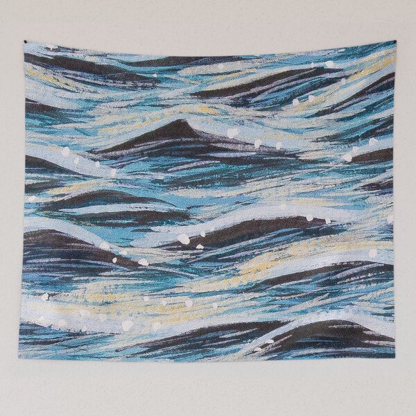 Item preview, Cool blue green ocean waves traditionally painted in gouache designed and sold by Chantellearts.