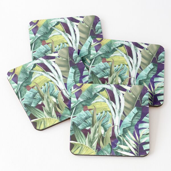 Item preview, Exotic tropical green foliage forest, leaves and flowers tropical pattern, botanical illustration, blue purple plants illustration   designed and sold by ZeinabTaha.