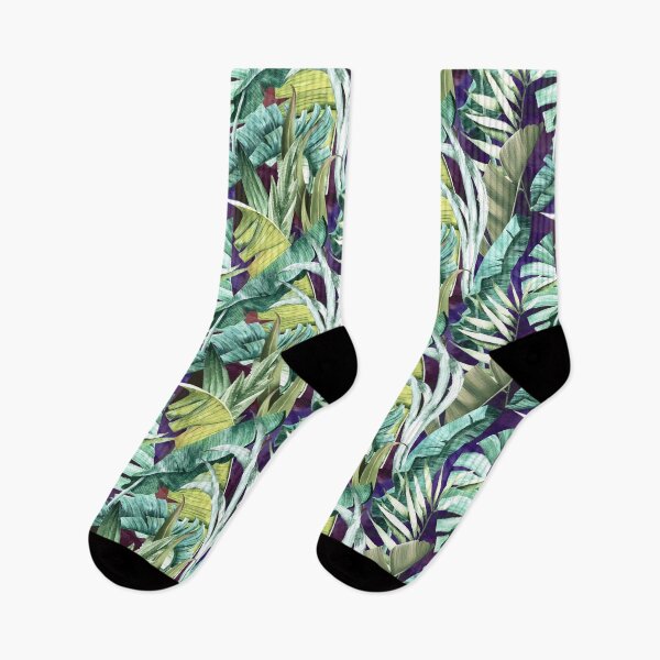 Item preview, Exotic tropical green foliage forest, leaves and flowers tropical pattern, botanical illustration, blue purple plants illustration   designed and sold by ZeinabTaha.