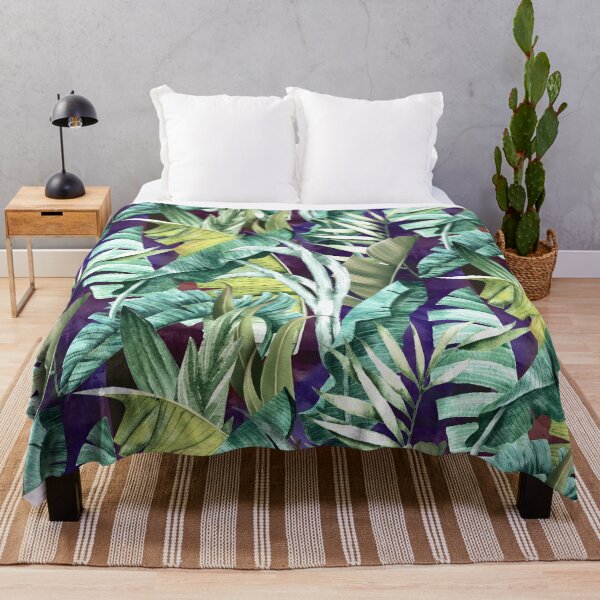 Item preview, Exotic tropical green foliage forest, leaves and flowers tropical pattern, botanical illustration, blue purple plants illustration   designed and sold by ZeinabTaha.
