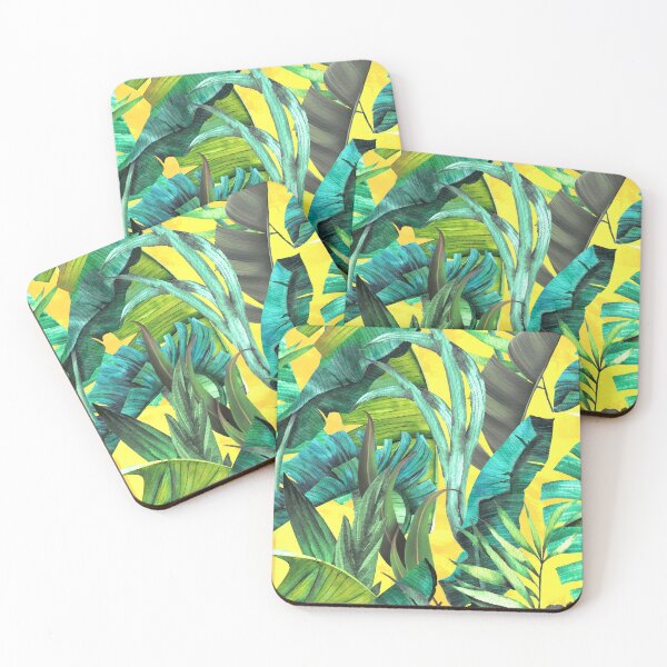 Item preview, Exotic tropical green foliage forest, leaves and flowers tropical pattern, botanical illustration, yellow plants illustration   designed and sold by ZeinabTaha.