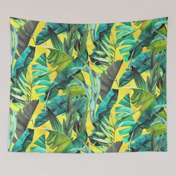 Item preview, Exotic tropical green foliage forest, leaves and flowers tropical pattern, botanical illustration, yellow plants illustration   designed and sold by ZeinabTaha.