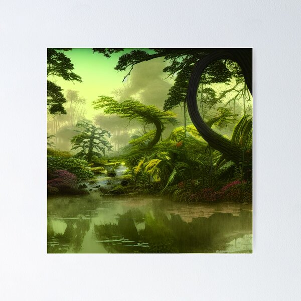 Item preview, Digital Painting Scene Of a Realistic Jungle and Lake, Amazing Nature designed and sold by NatureFood.