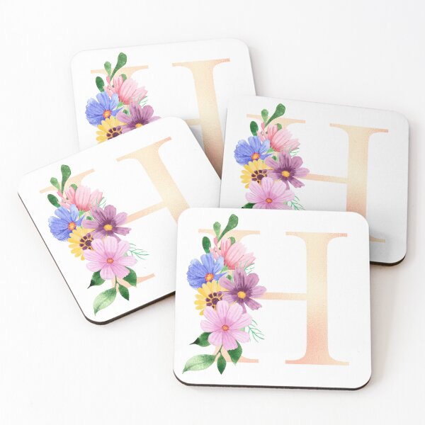 Aperçu de l'œuvre Lettre initiale florale aquarelle épanouie en or rose H créée et vendue par redbubbleart18.