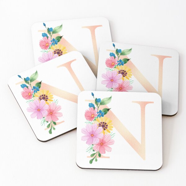 Aperçu de l'œuvre Lettre initiale florale aquarelle épanouie en or rose N créée et vendue par redbubbleart18.