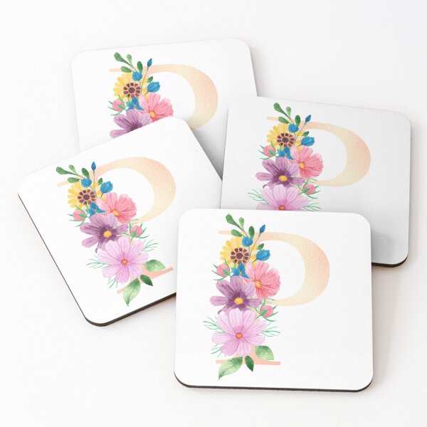 Aperçu de l'œuvre Lettre initiale florale aquarelle épanouie en or rose P créée et vendue par redbubbleart18.