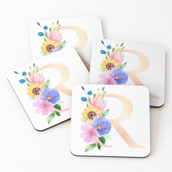 Aperçu de l'œuvre Lettre initiale florale aquarelle épanouie en or rose R créée et vendue par redbubbleart18.