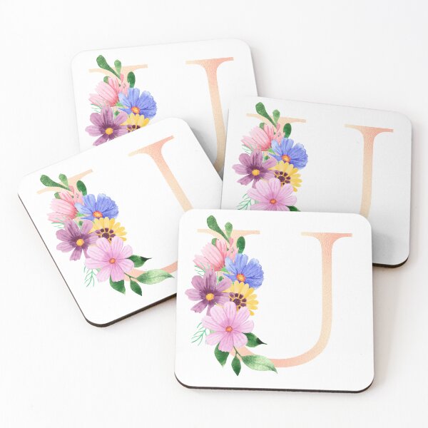 Aperçu de l'œuvre Lettre initiale florale aquarelle épanouie en or rose U créée et vendue par redbubbleart18.