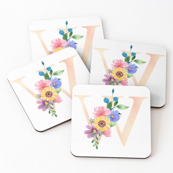 Aperçu de l'œuvre Lettre initiale florale aquarelle épanouie en or rose W créée et vendue par redbubbleart18.