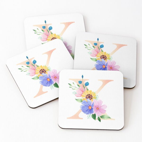Aperçu de l'œuvre Lettre initiale florale aquarelle fleurie en or rose X créée et vendue par redbubbleart18.