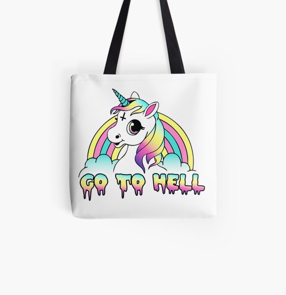 "Go To Hell" Pastel Goth Unicorn All Over Print Tote Bag