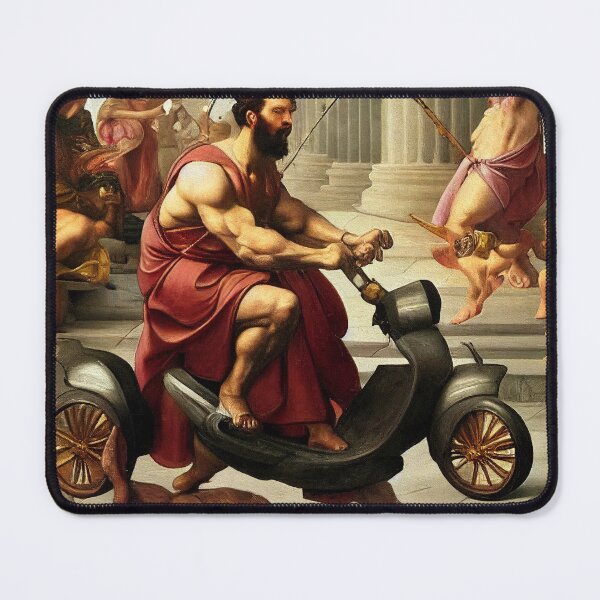 Item preview, The Mighty Hercules rides his scooter (AI Art) designed and sold by ArtificialEye.
