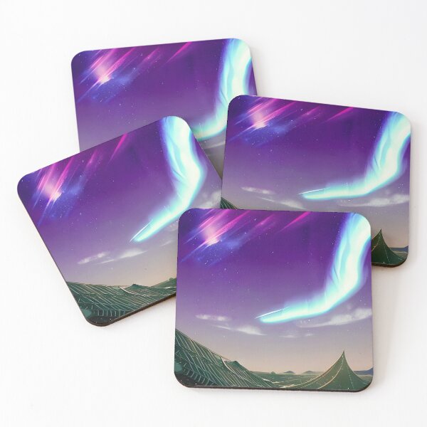 Item preview, Camping in the Night Looking Over a Beautiful Aurora - Serene Landscape Art designed and sold by SolusVirent.