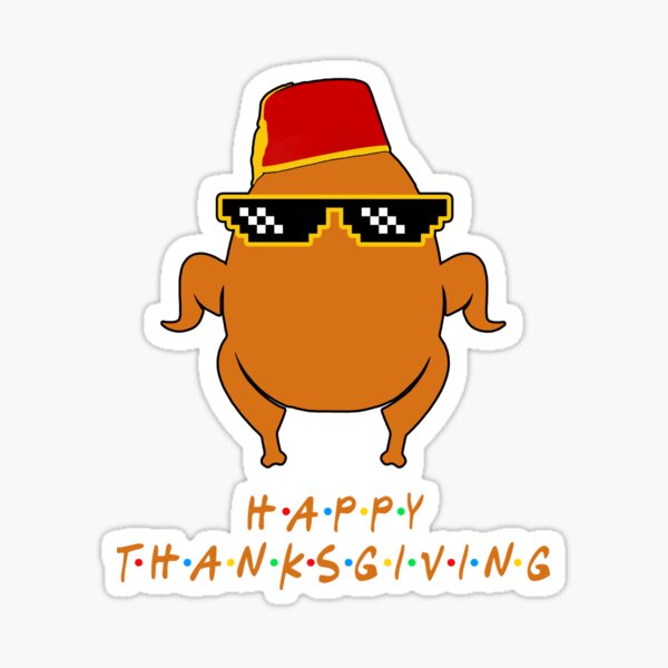  monica turkey head happy thanksgiving sticker for sale by eisogun