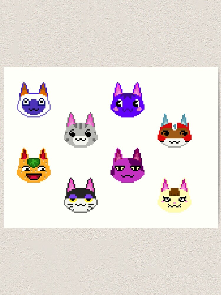 Animal Crossing Cats Pixel Art Bob Tangy Lolly Mitzi Kid Cat Merry Punchy Rosie Art Print By Sarahhaynes Redbubble