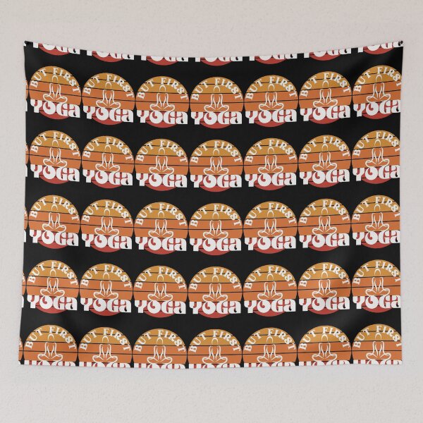 Item preview, Vintage sunset But First Yoga for yoga lovers, yoga teaches, yoga instructors modern classmates stretches for women (dark fabrics) designed and sold by tranquilbeach.