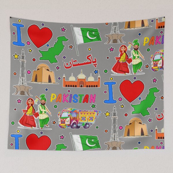 Item preview, I love Pakistan. Hand drawn Pakistani Landmarks, flag and map designed and sold by mashmosh.