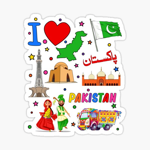 "I love Pakistan. Hand drawn Pakistani Landmarks, flag and map" Sticker