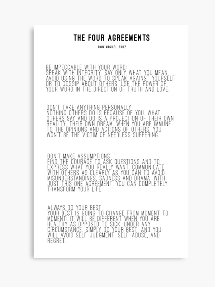 The 4 Agreements Canvas Print picture relating to The Four Agreements Printable titled The 4 Agreements Canvas Print