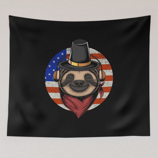 Item preview, Sloth wears hat thanksgiving Headphones music flag usa  designed and sold by Mac Store.