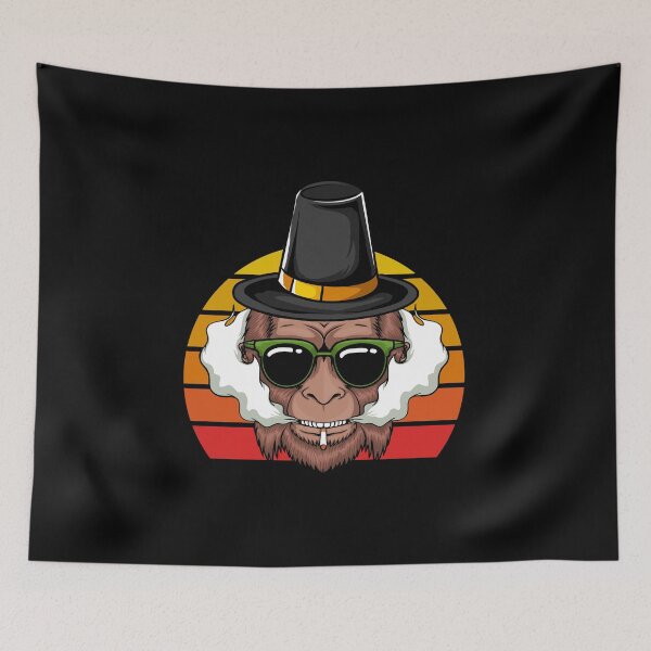 Item preview, Smoking a cigarette Bigfoot wearing hat thanksgiving  designed and sold by Mac Store.