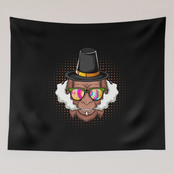 Item preview, Smoking a cigarette Bigfoot wearing hat thanksgiving  designed and sold by Mac Store.