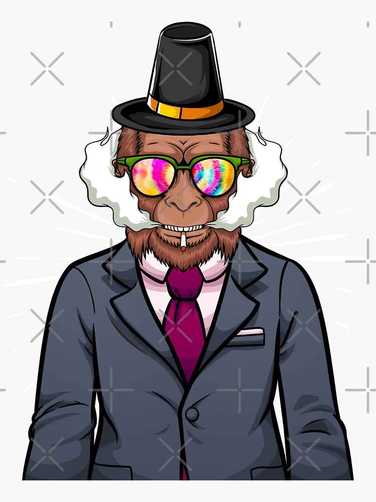 bigfoot smoking a cigarette businessman Smoking a cigarette Bigfoot hat thanksgiving Sticker
