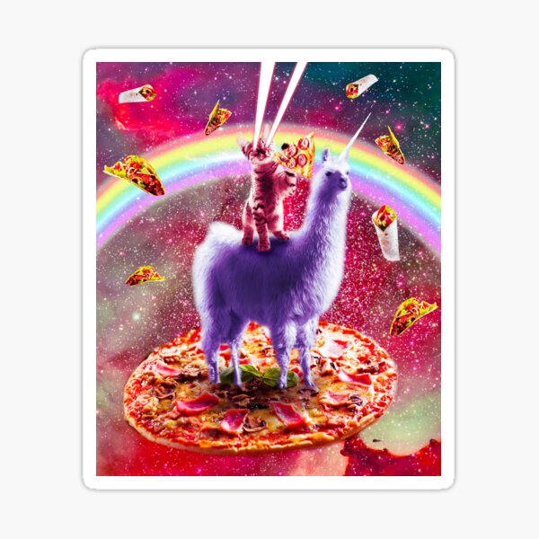 Laser Eyes Outer Space Cat Riding On Llama Unicorn Sticker
