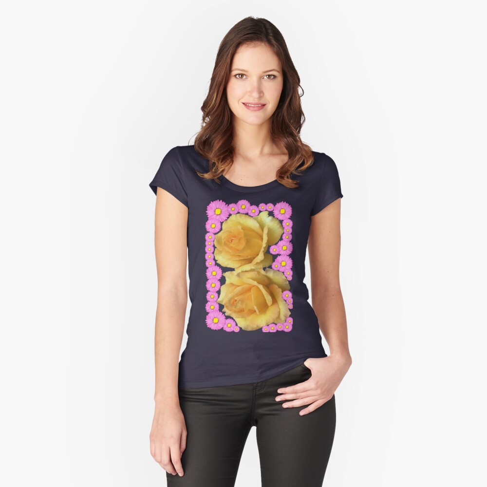 Yellow Rose Pink SunFlowers floral Fitted Scoop T-Shirt