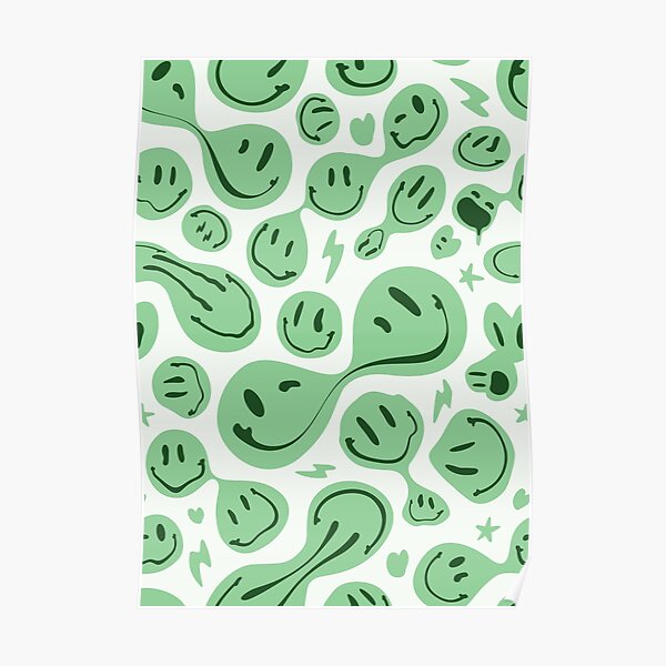 "Drippy smiley face Pastel Mint Green Preppy Aesthetic Smiley" Poster