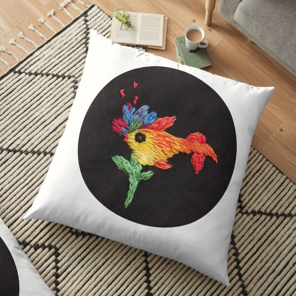gold fish embroidery Floor Pillow