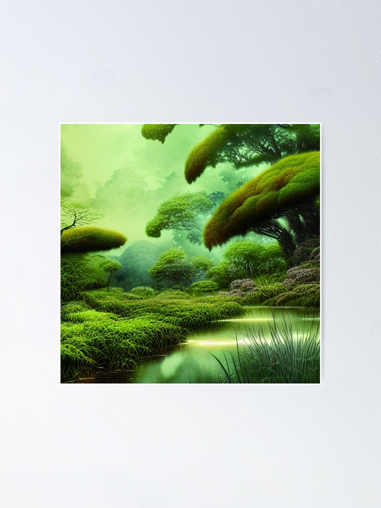 Digital Painting Scene Of a Lake In A jungle with a Dream Style